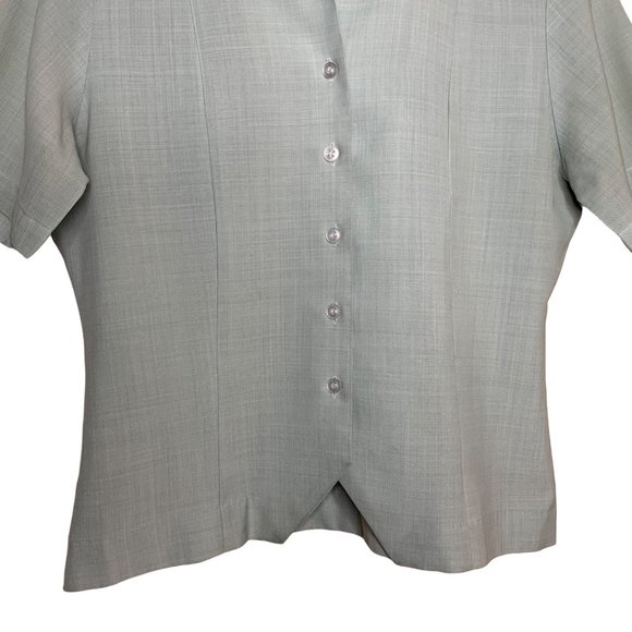 Vintage Calif Fashions Button Front Blouse Collar Pale Green Wool Poly Blend Med - Picture 3 of 7